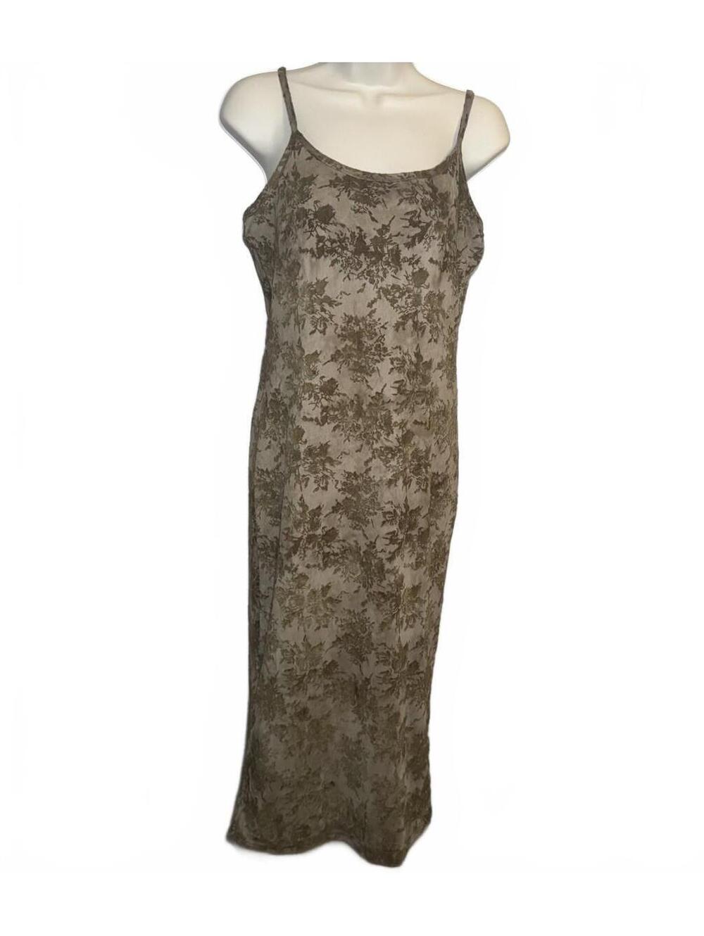 Free Kisses Women’s L Beige Brown Floral Mesh Slip Midi Scoop Neck Dress - NWT